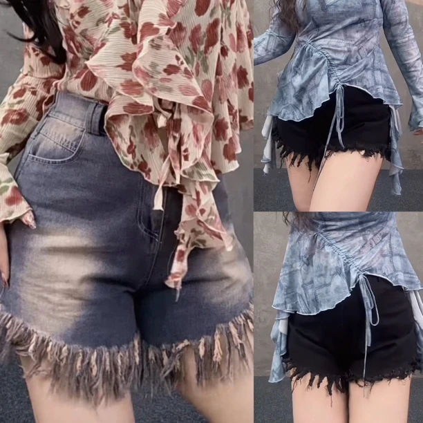 宋美人【辣妹热裤】大码女装修身显瘦设计感牛仔短裤99013