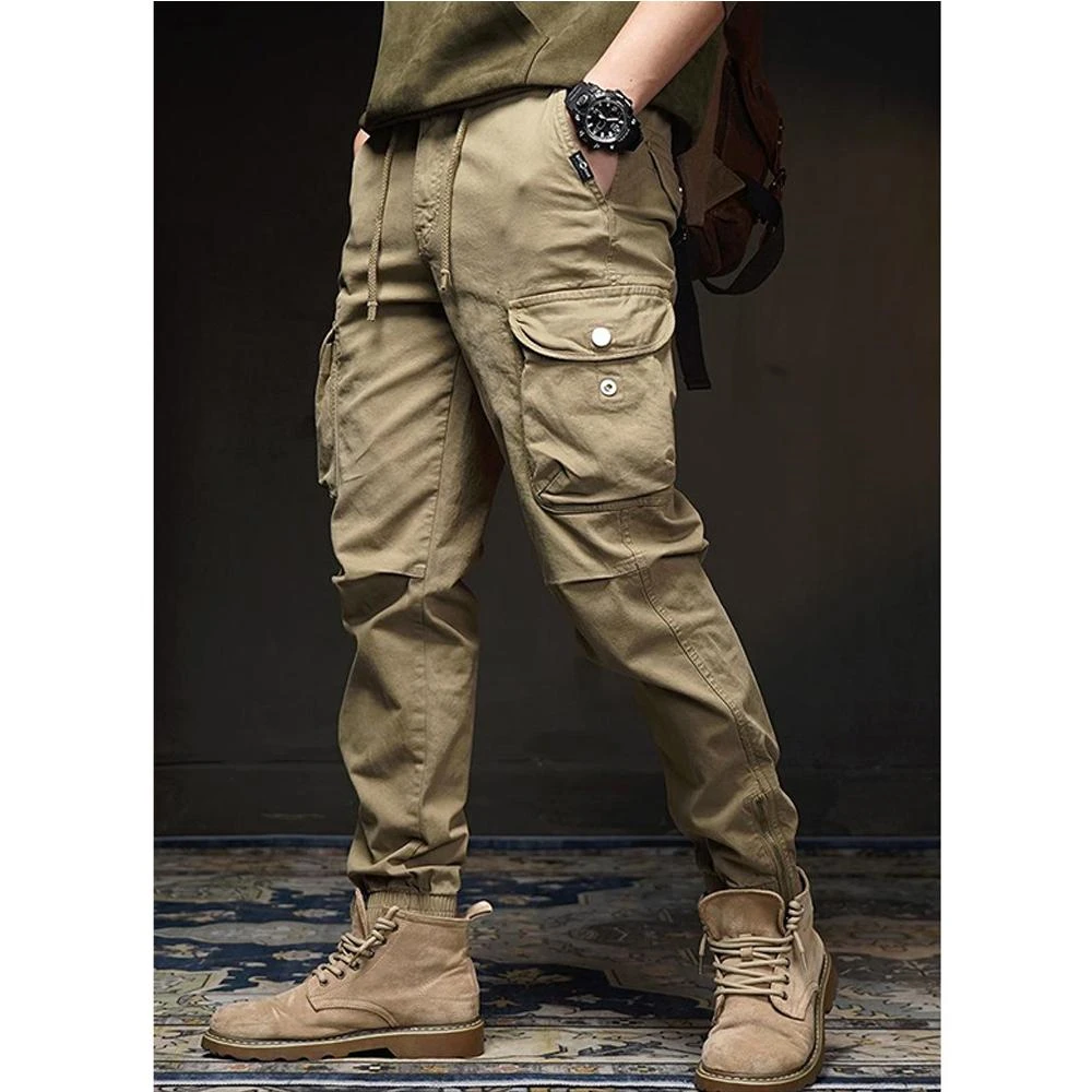 识易同款春秋工装裤男宽松休闲裤潮牌户外多口袋弹力机车男裤