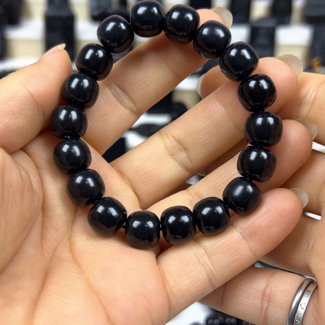 和田玉（墨玉）未镶嵌颈饰卡12老型入门手串