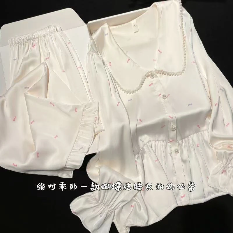 2025新款睡衣女款春秋季甜美娃娃领高级感夏天冰丝女士长袖家居服