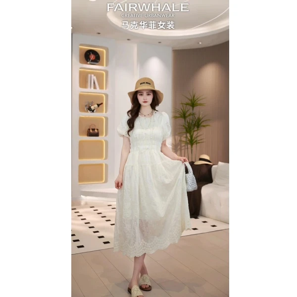 马克华菲女蕾丝显瘦设计感轻奢气质夏季收腰连衣裙 F52026A591 LH