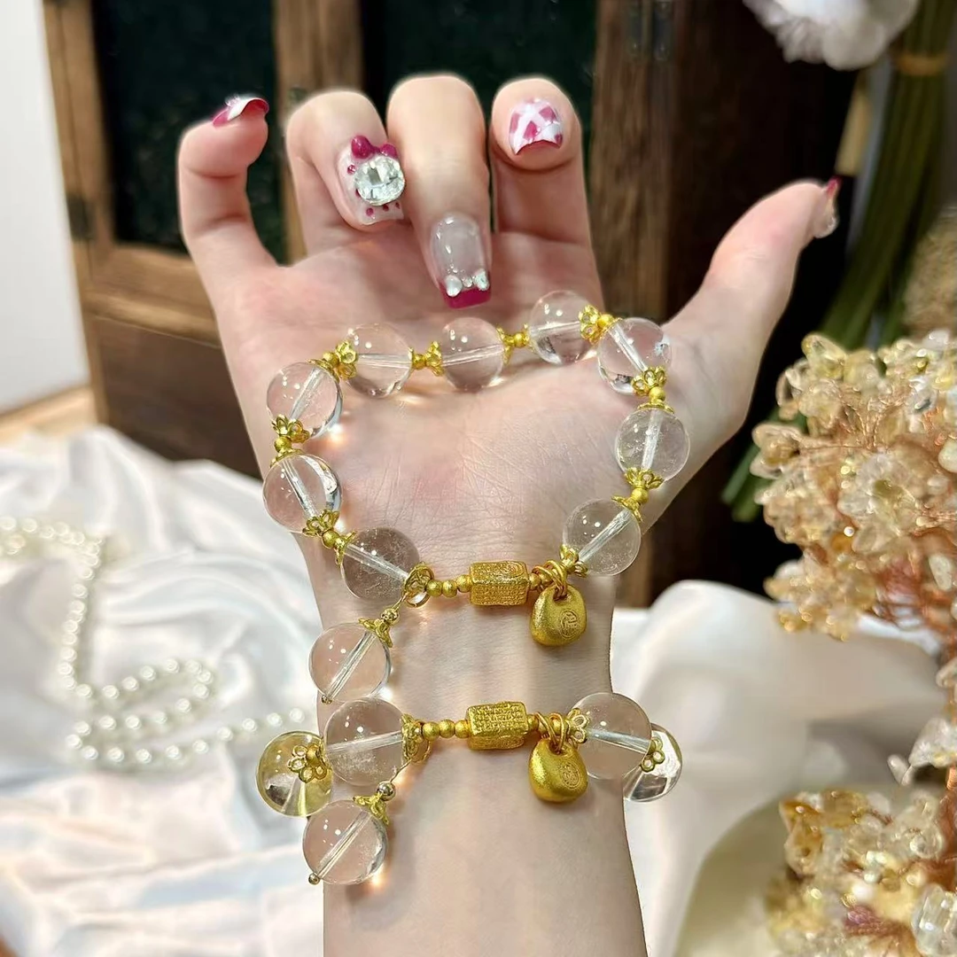 【金枝玉叶】13mm白水晶+小福袋 手串原创设计天然水晶