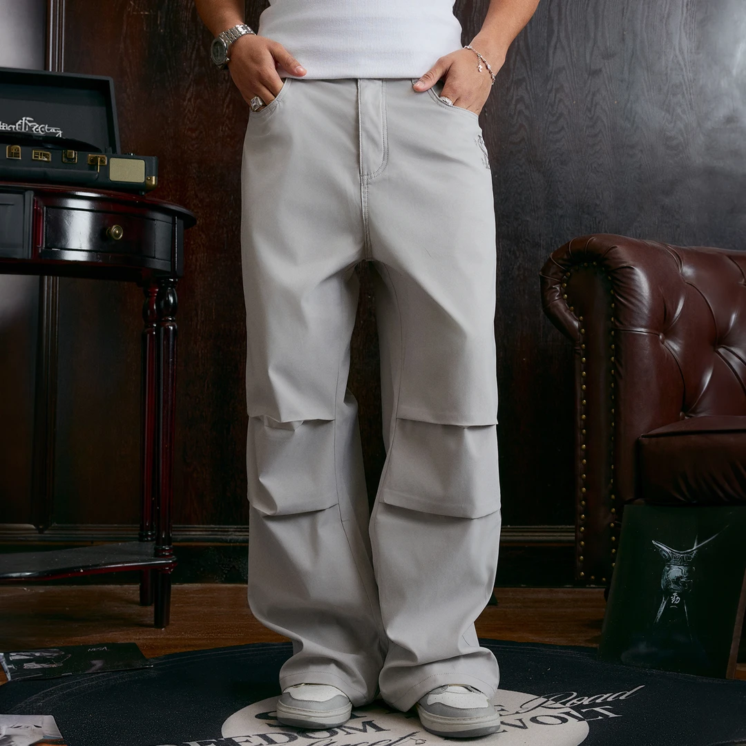 STK SmallTownKid 双折梭织长裤喇叭裤美式复古登山百搭痞帅长裤