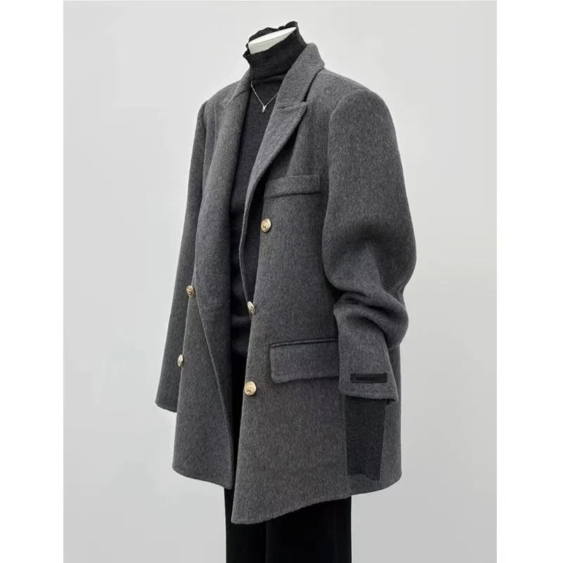 灰色呢子大衣女2025秋冬季新款毛呢外套高级感小个子韩系短款西装