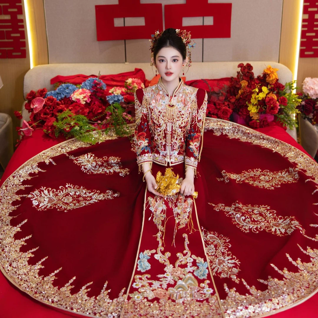 高端新娘婚服2025新款大码秀禾服中式结婚嫁衣敬酒礼服龙凤褂出阁