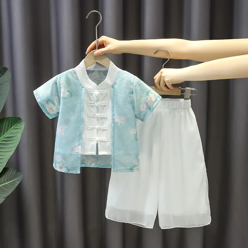 汉服男童夏季薄款中国风古装套装儿童洋气唐装女童夏款新中式旗袍