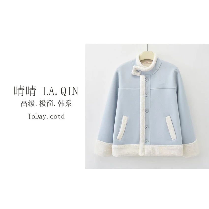 晴晴家-【保暖秘诀】韩版宽松加厚保暖纽扣翻领外套928