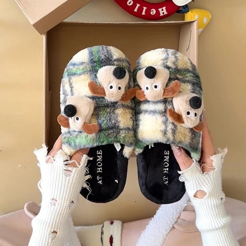 See.u原创时尚格子加绒保暖防滑包头拖女外穿2025秋冬新款棉拖鞋