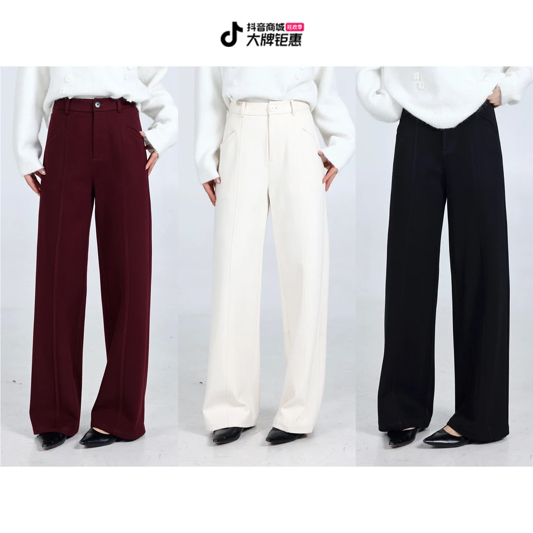 裂渡宣宣【休闲美学】微胖大码女冬时尚高腰加厚毛呢休闲裤ZY411H53