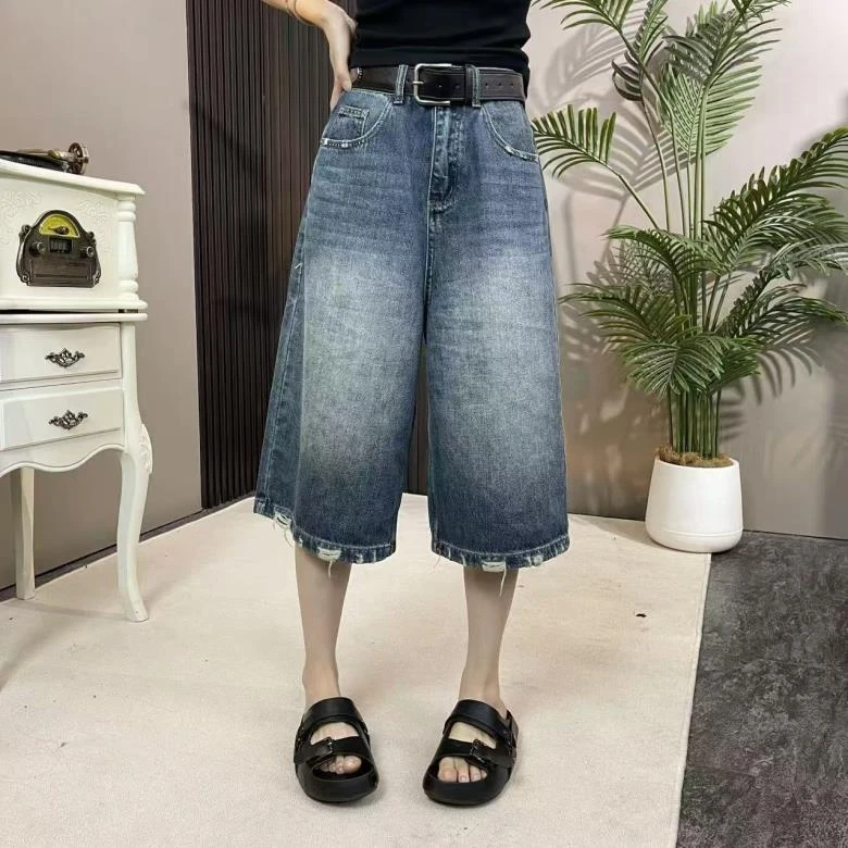 XLJ磨白破洞七分裤0832