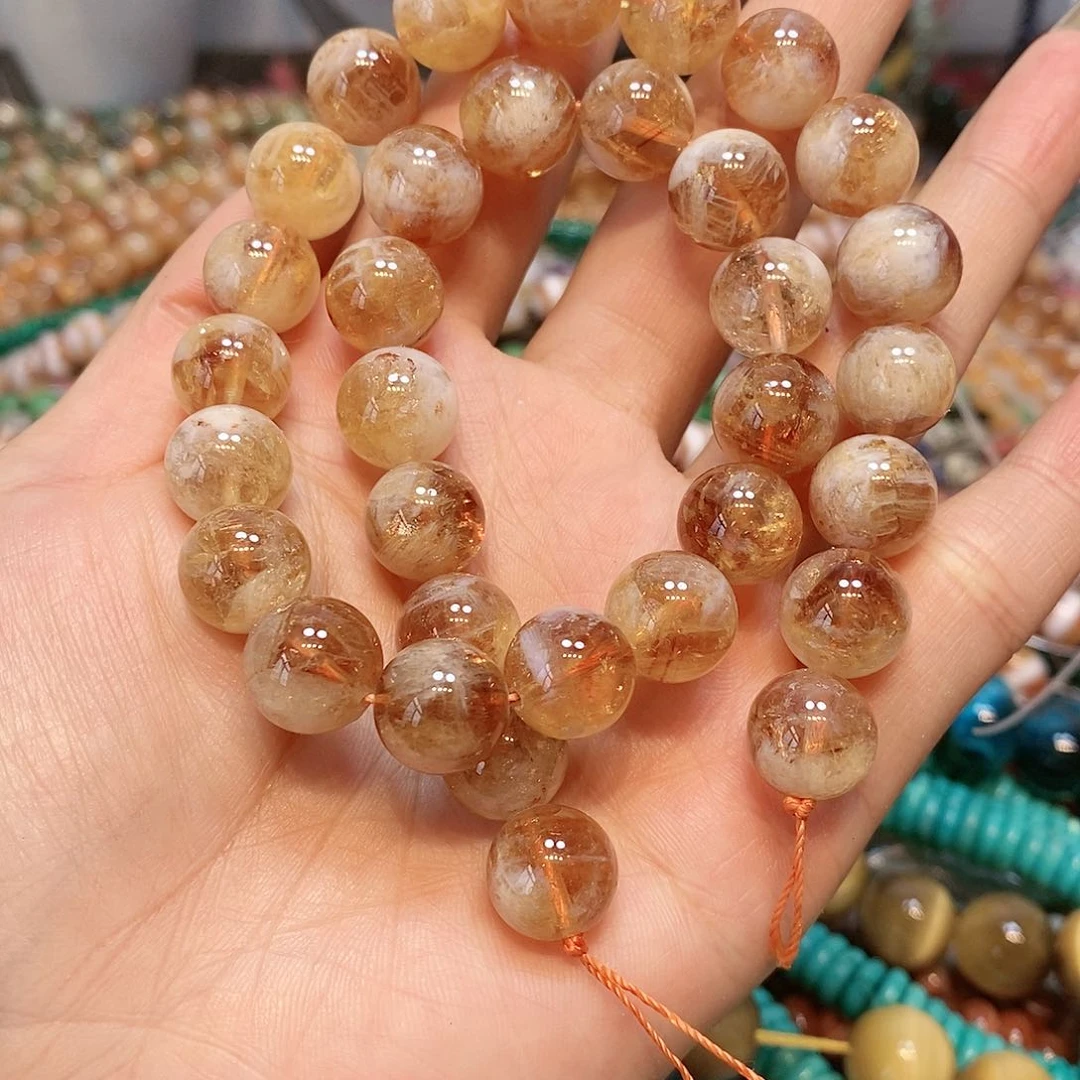 散珠玛瑙/玉髓暴力黄塔晶12mm一条