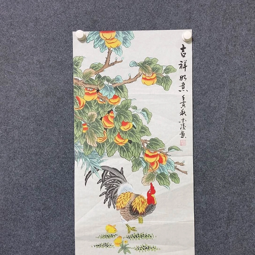 国画三尺工笔花鸟一副