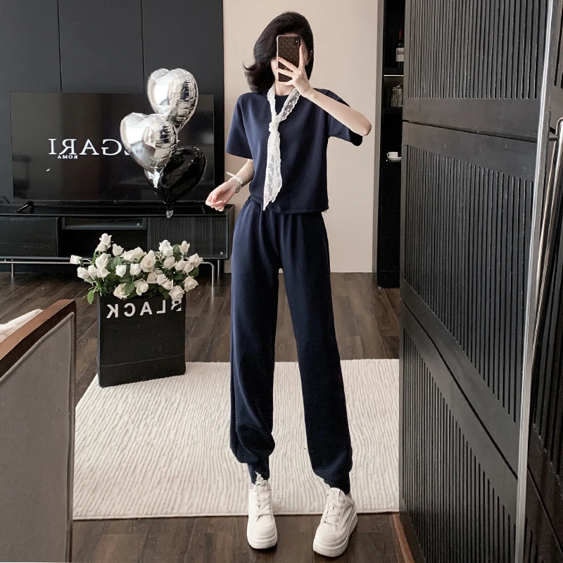 3799休闲运动套装气质显瘦韩版短袖长裤设计感夏季宽松网红