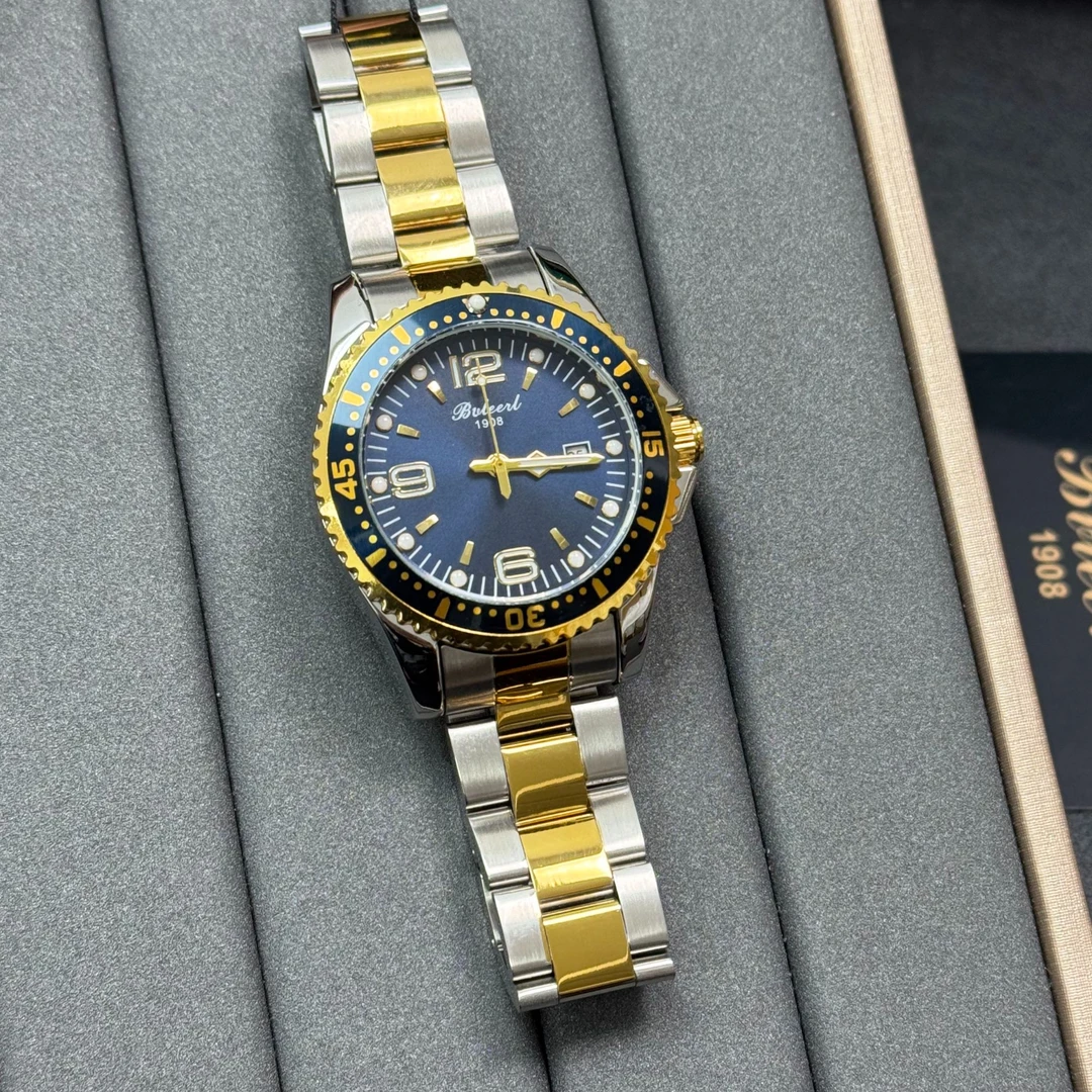 康卡斯系列-金蓝/实心钢带/透底/直播高端防水男士机械手表BL18-G