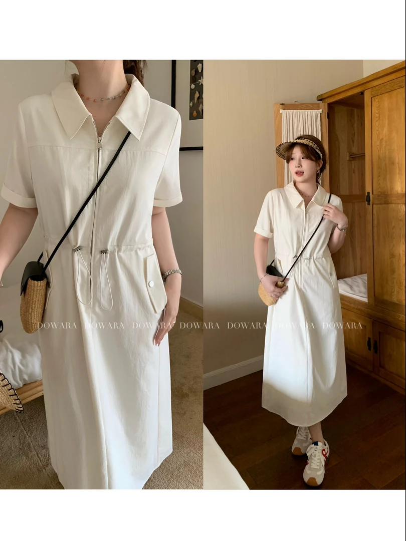 现货6843D大婉酱肉肉微胖定制【精致秘书】掐腰休闲显瘦长款连衣裙