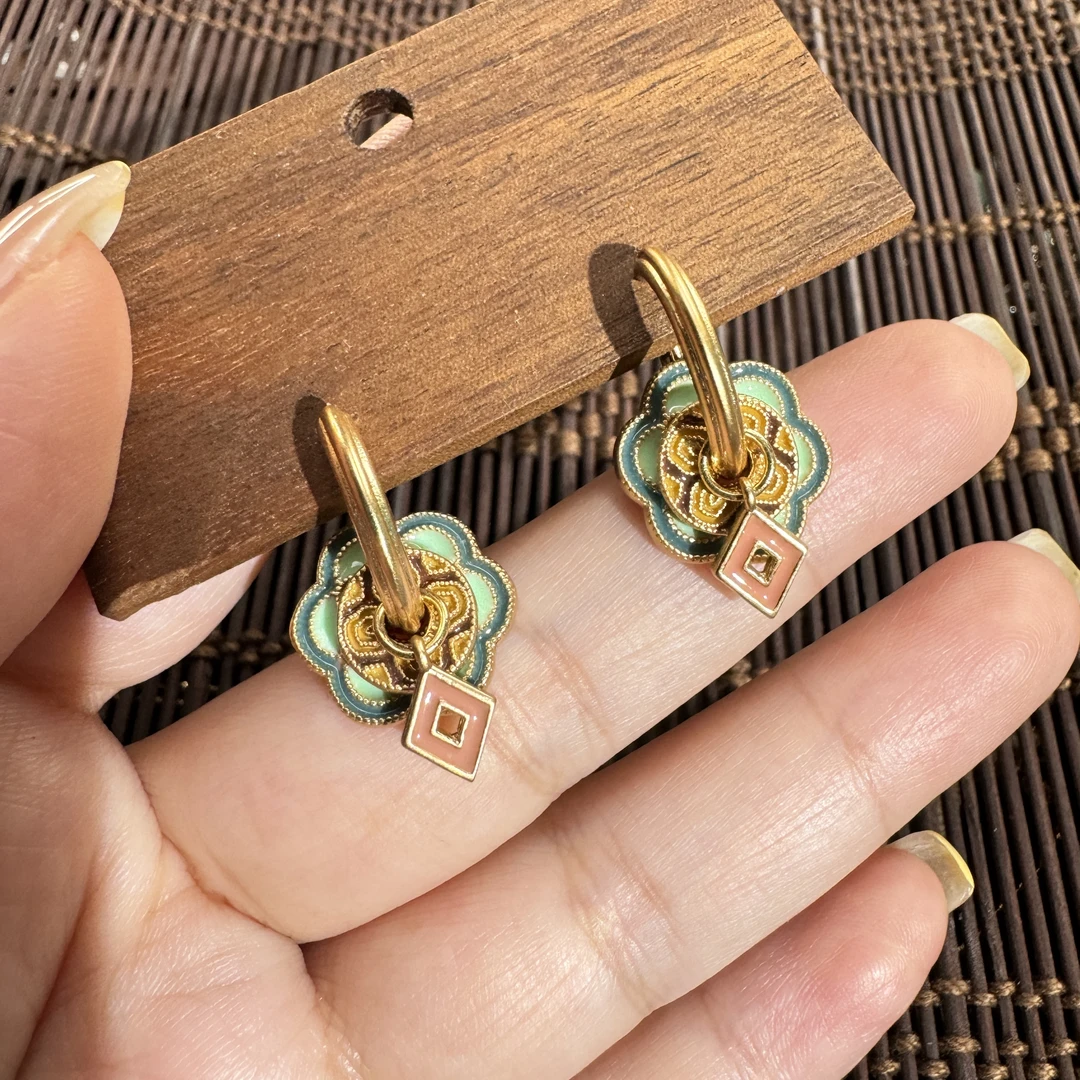 铜合金珐琅耳饰 2217【小桃花】新中式古风国风耳饰