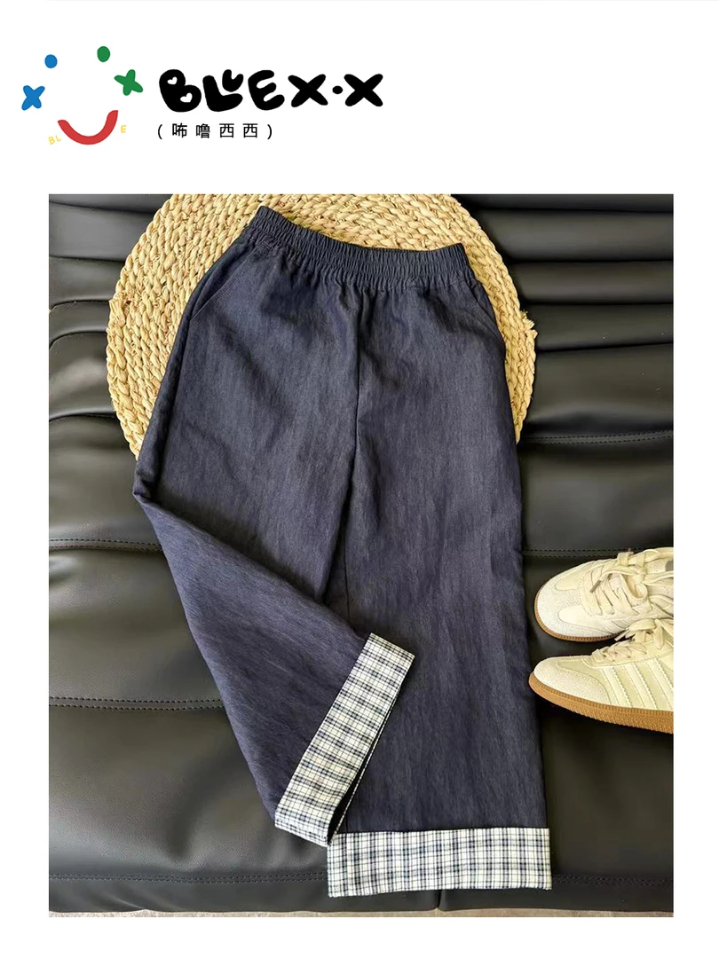 BLUEXIXI/咘噜西西2025春季新款儿童休闲底下格子牛仔裤2025149