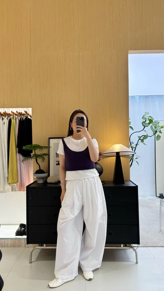 2025夏MANSA新款时尚针织背心拼接短袖T恤女款百搭上衣