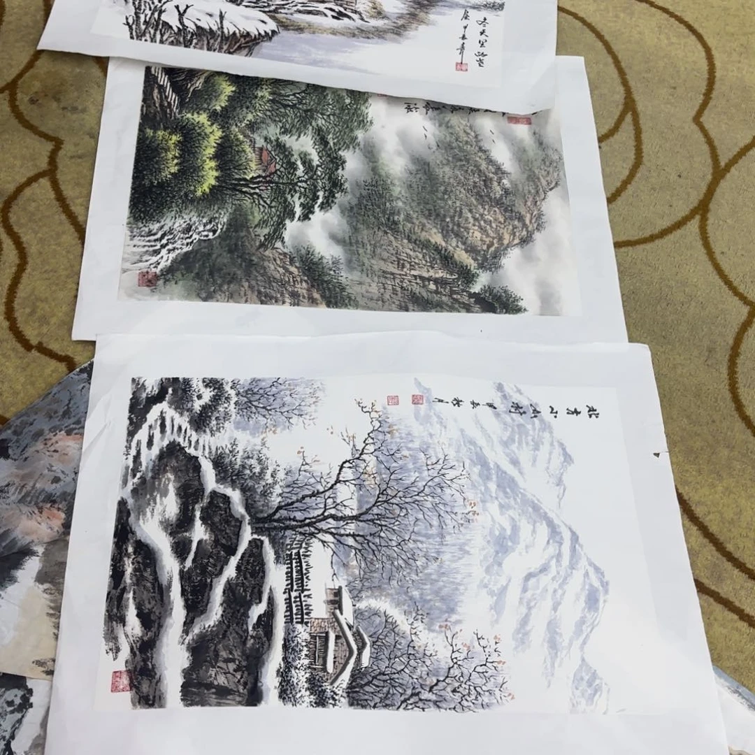 刘***源国画张文三张作品童