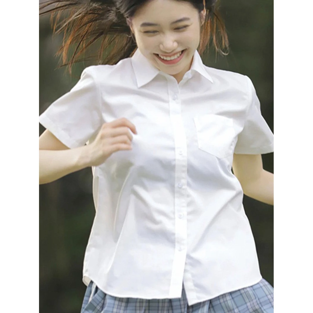 学生短袖白衬衫女夏季白色衬衣JK学院风基础款简约百搭不透