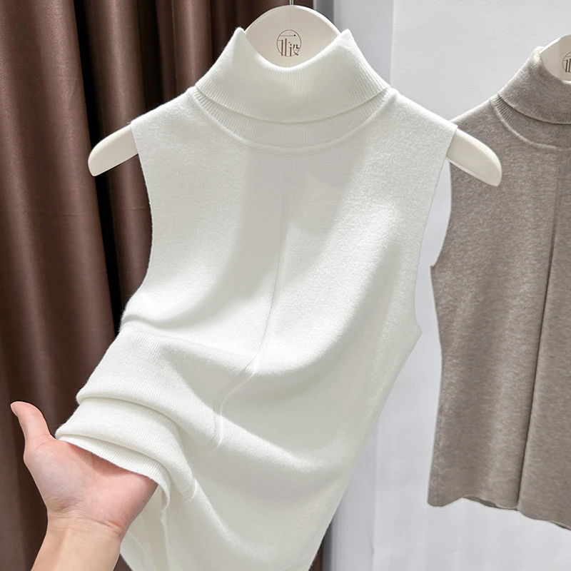 2025秋季爆款洋气内搭圆领针织衫小众轻奢打底上衣女白色无袖背心