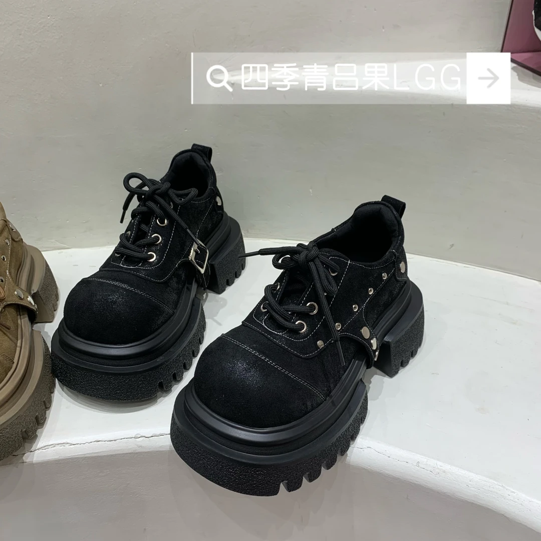鱼子酱欧版大头新款乐福鞋女2025ss厚底轻便真皮百搭铆钉小皮鞋