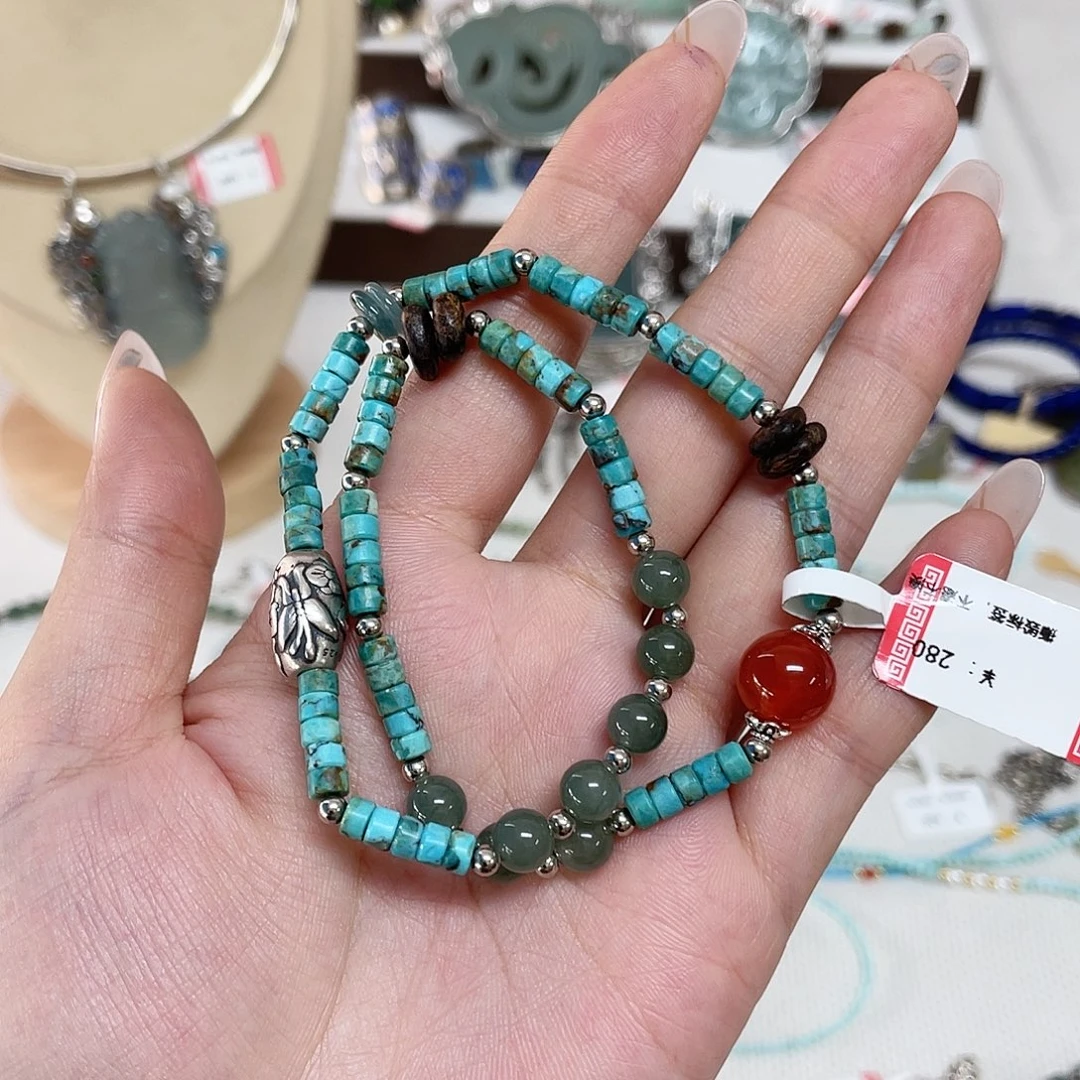 足银皮质925银双圈手串