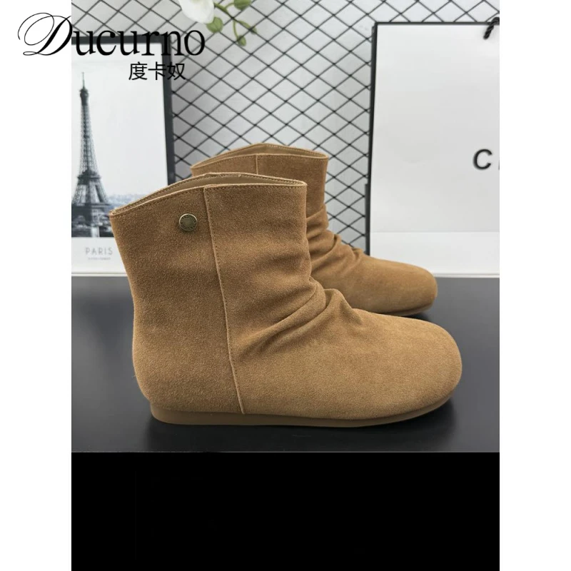 欧洲站2025秋季磨砂皮英伦风堆堆靴覆古短靴切尔西舒适马丁靴女新