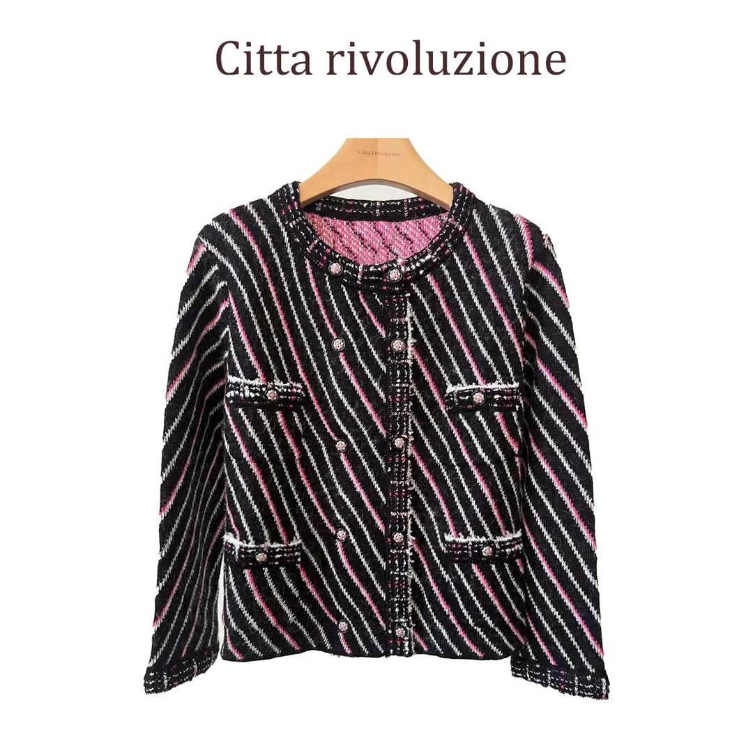 CR--清~|小香家自带千金感|斜纹撞色开衫外套181SAA23988600