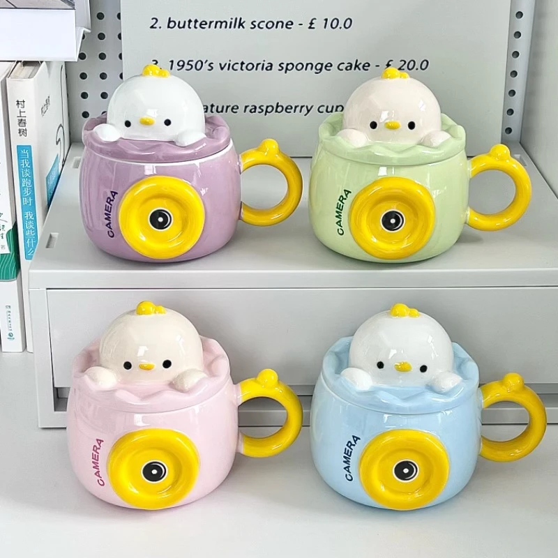 可爱照相机陶瓷杯子带盖女生高颜值马克杯生日礼物闺蜜伴手礼礼盒