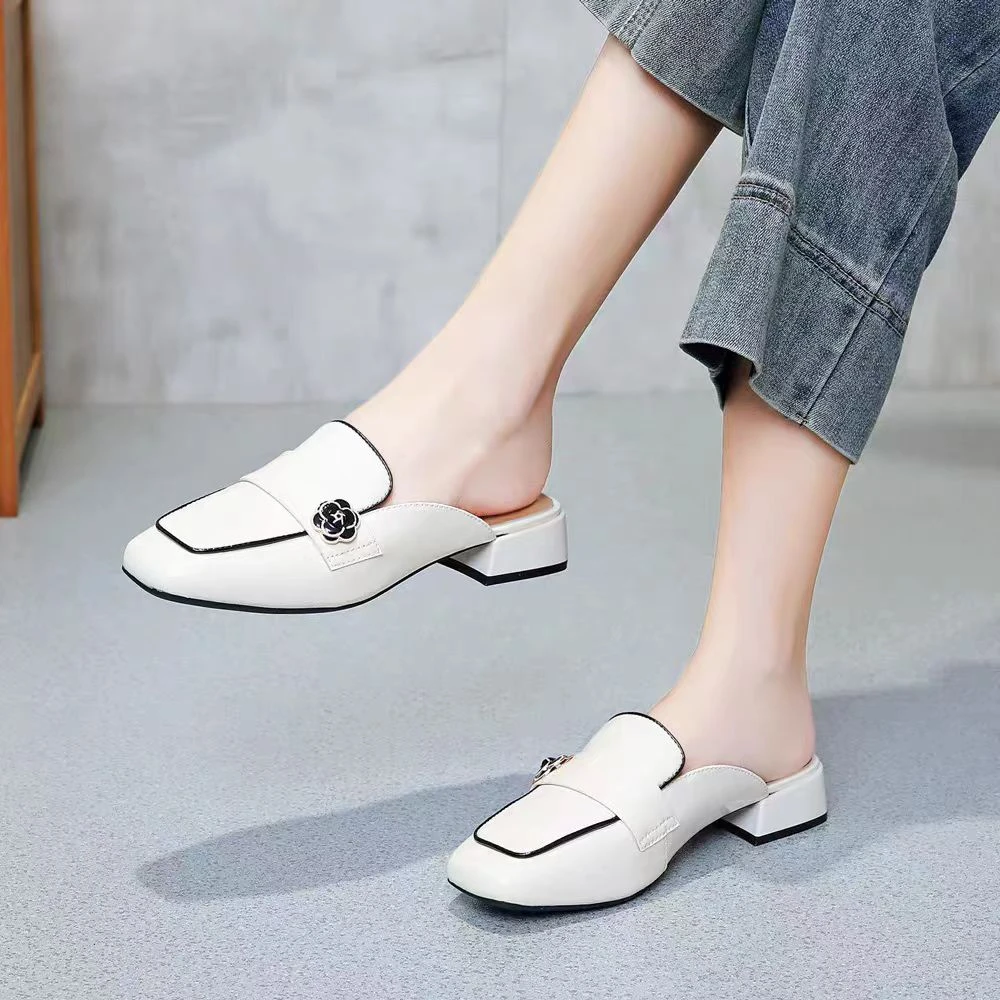 啊枝姐国风法式中跟花朵包头半拖鞋女夏季外穿穆勒懒人凉拖女2515