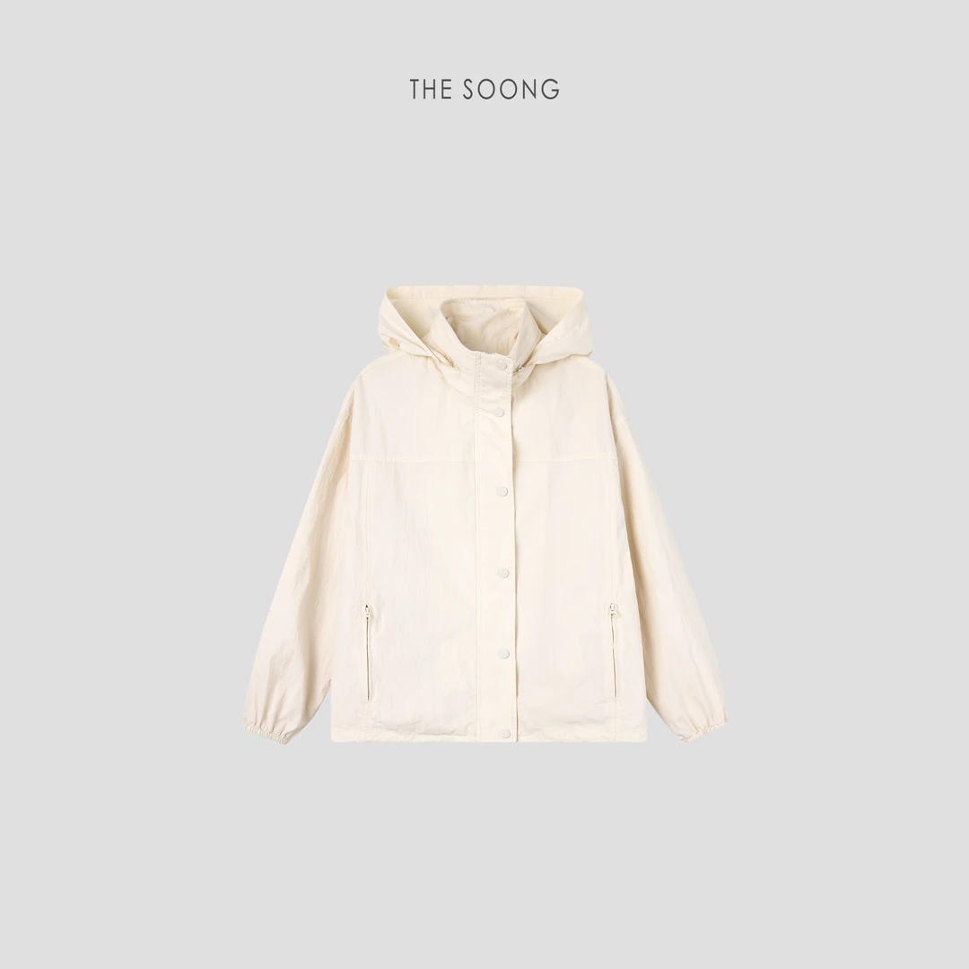 THESOONG|"无界感知"極简环保洗水平纹颗粒感连帽外套HDWT4861