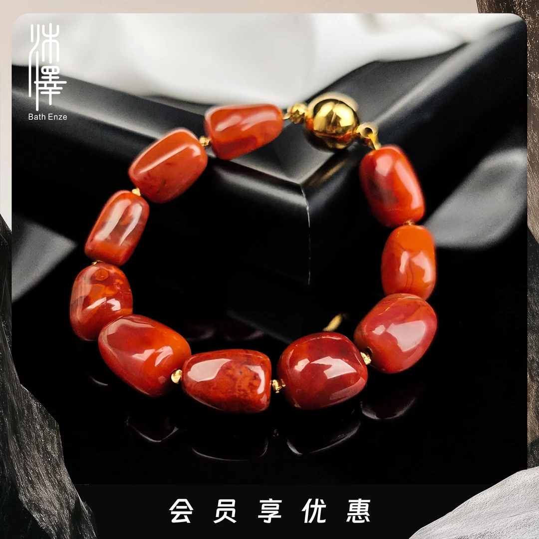 沐泽【宫阙】12-14mm瓦西南红血红随形磁吸手链手串（多样性发其一）