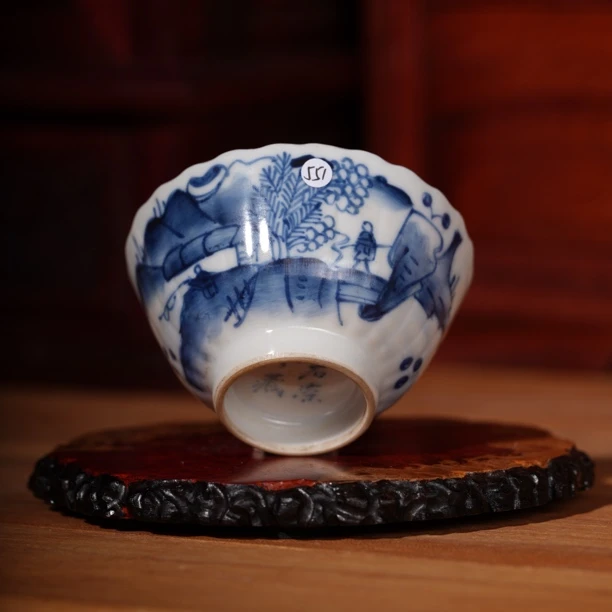 551晚清青花若深珍藏杯 明清老瓷器仿古典家居书房摆件瓷器收藏