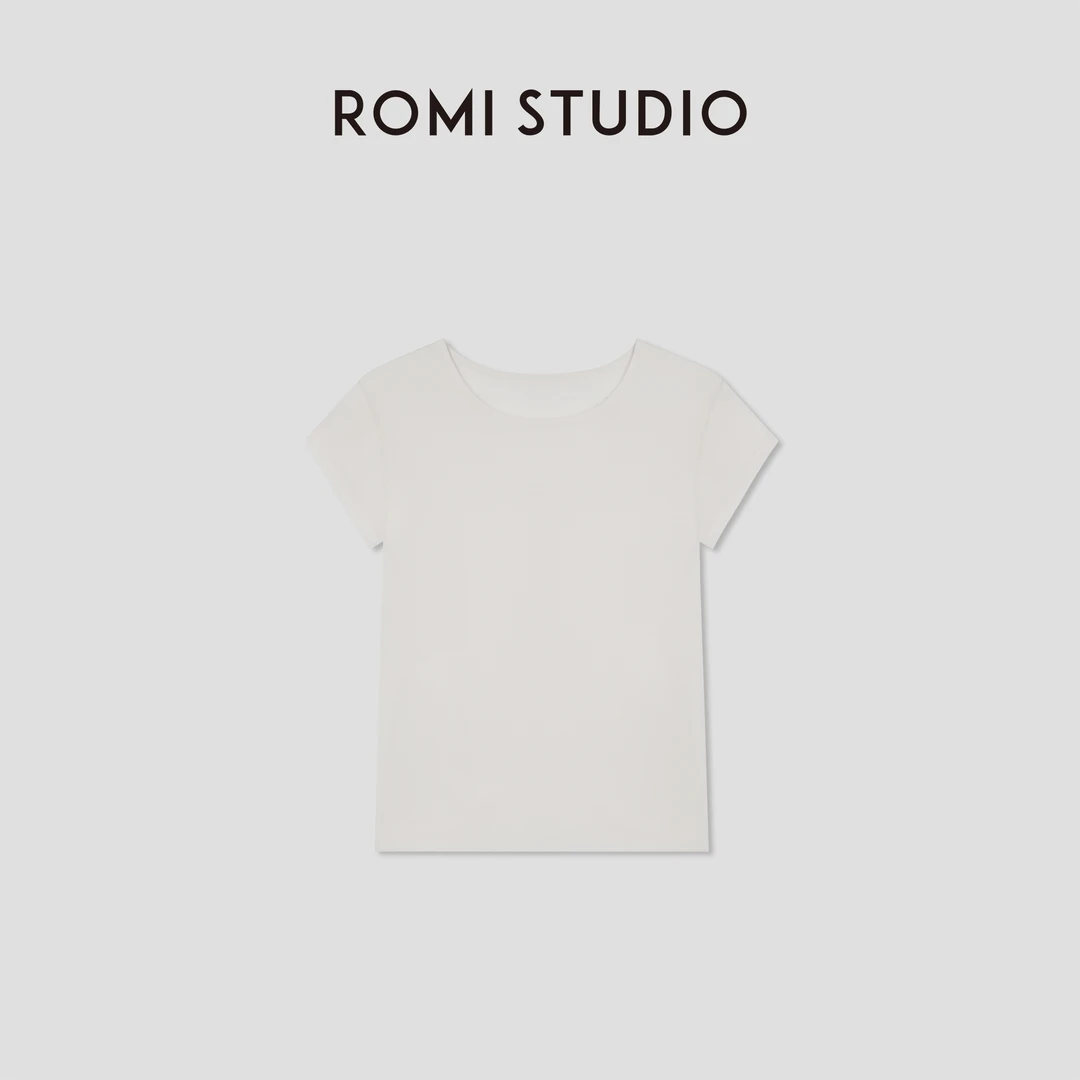 ROMI STUDIO“肤感至上”绵羊毛混纺轻柔弹力圆领短袖T恤RWBWSH1632