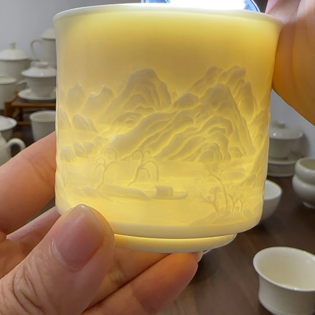 微瑕定瓷万里江山杯 无礼盒