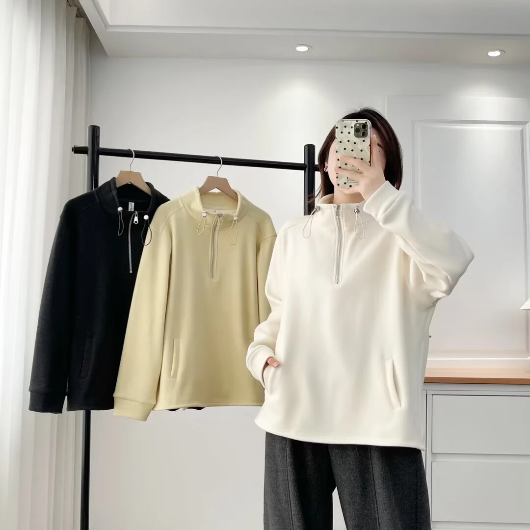 2025年冬季新款拼接冬季保暖拉链立领宽松型卫衣上衣长袖韩版宽松