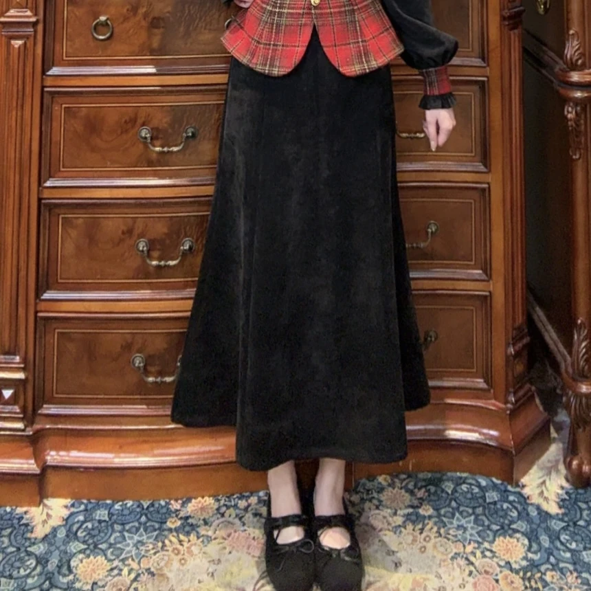 【一生罗曼】法式复古休闲气质时尚高级感中长款a字裙B1348