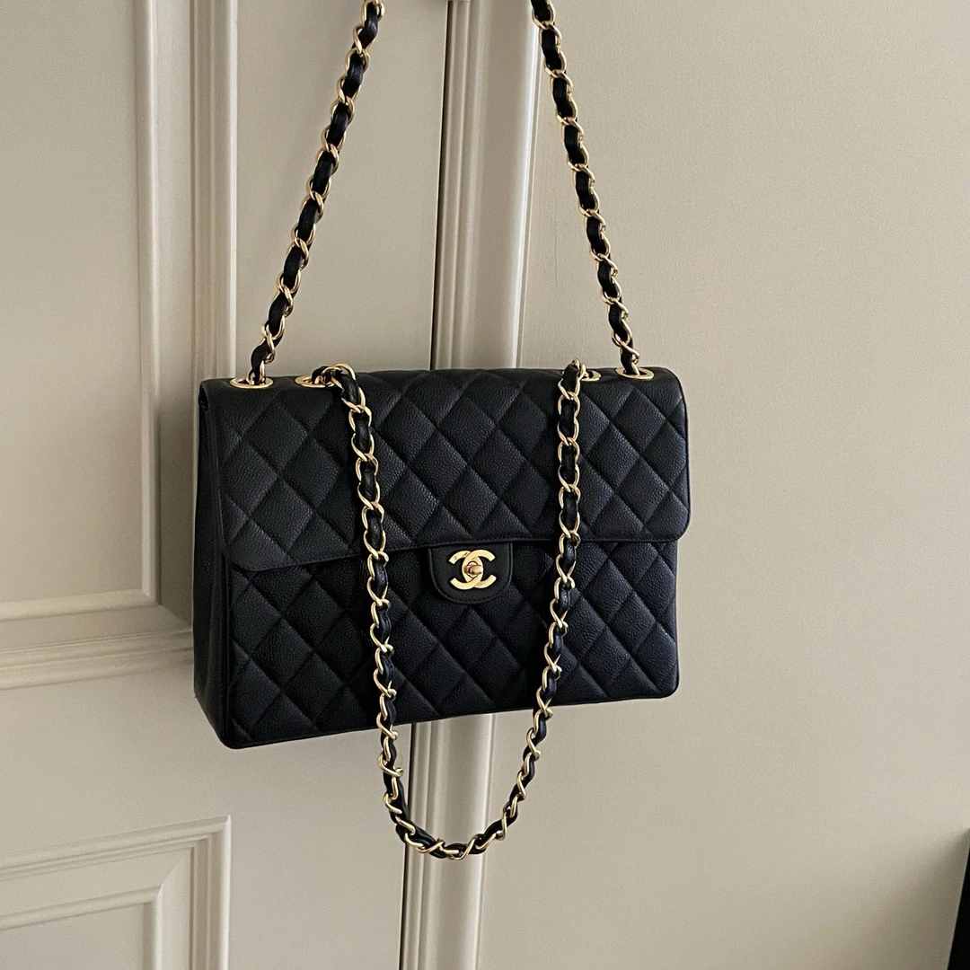 95新 Chanel/香奈儿 黑金荔枝牛小logo贝嫂30 3886