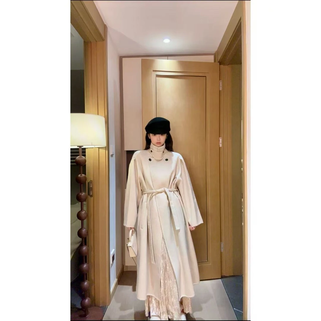 【2507】可立领纯色保暖秋冬宽松型春季毛呢外套女装呢大衣外套-