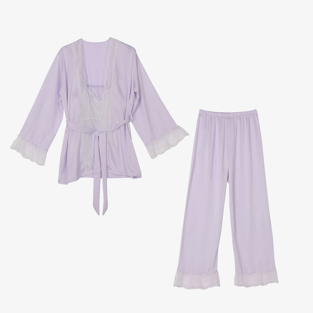 【5.28 半夏】春夏系列蕾丝拼接家居服吊带三件套（带胸垫）