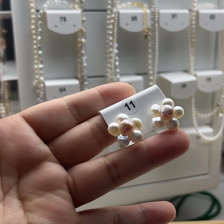 银S925镶嵌淡水珍珠耳饰