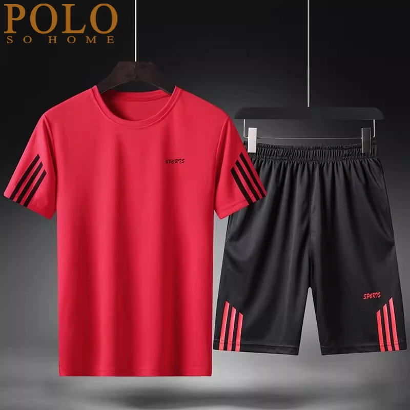 保罗运动套装男夏季休闲两件套健身服跑步速干衣宽松圆领t恤短袖