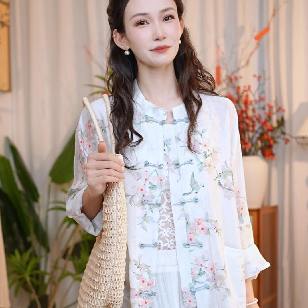 （雪见）衬衫长袖长款薄款四季通用压褶通用层防晒衬衣花色