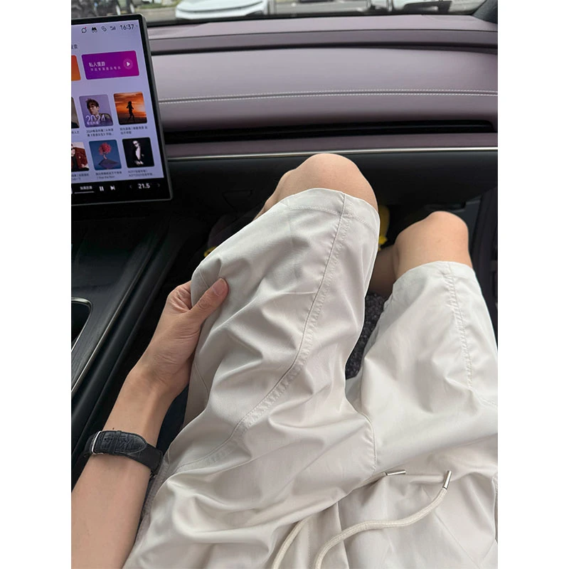 夏日穿搭美式斜切休闲短裤男款夏季拼接宽松薄款冰丝运动五分裤子