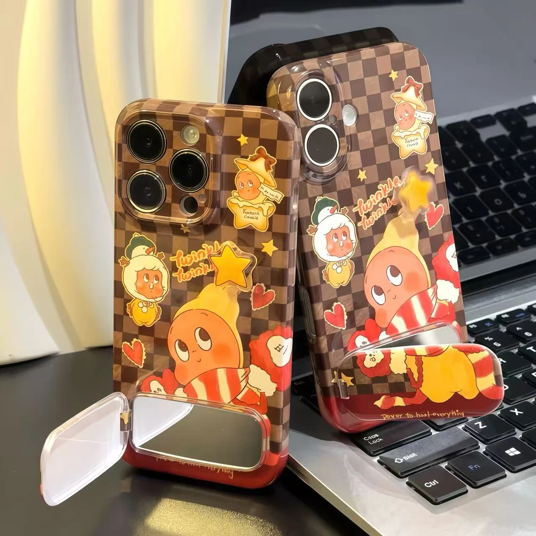 旋转格纹星星人支架适用iPhone17苹果16手机壳华为vivoppo小米15