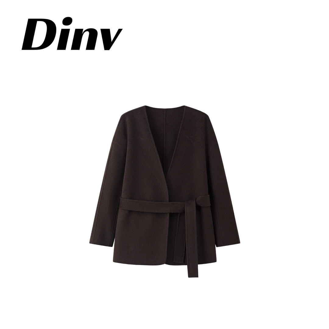 Dinv/极简 Demure迪木尔Du家定纺極细松软双面双色羊绒大衣西装式