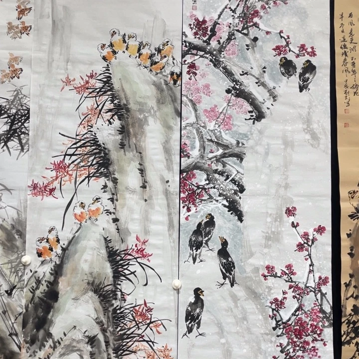 桃***翁国画六尺对开作品
