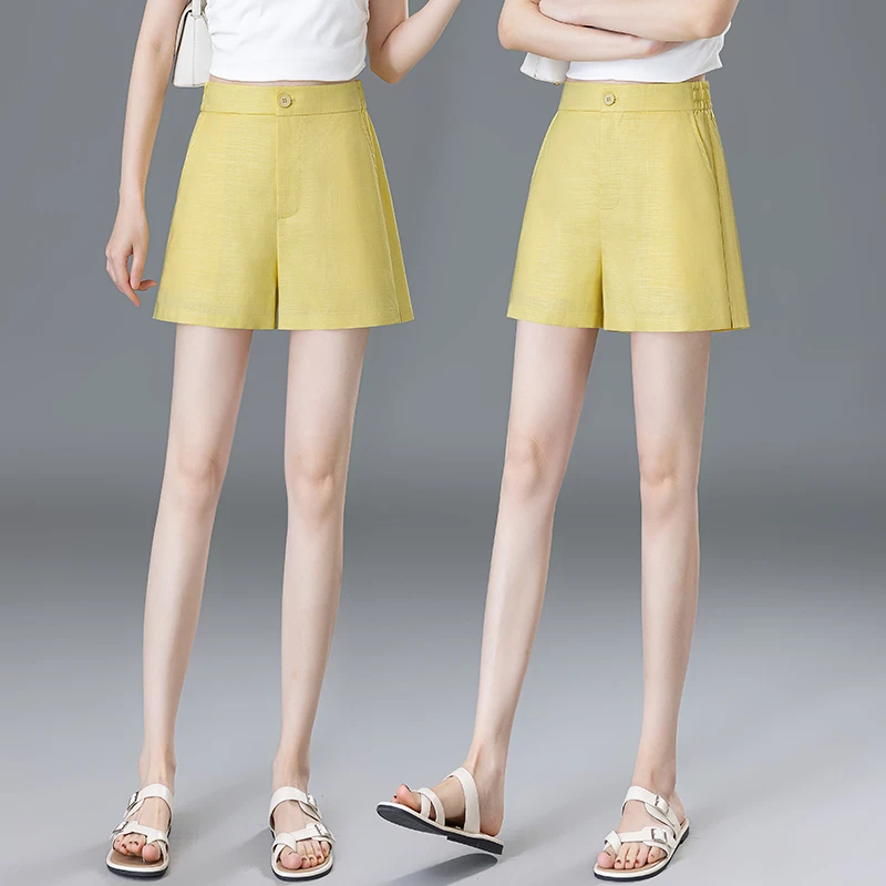 多巴胺穿搭棉麻短裤女夏三分裤2025新款高腰显瘦天丝亚麻阔腿热裤