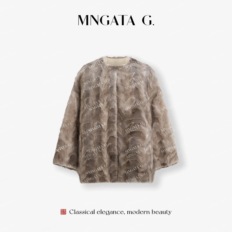 MNGATA G.宫小妍【曼奢水貂·银雾灰】新中式中国风秋冬外套5091051